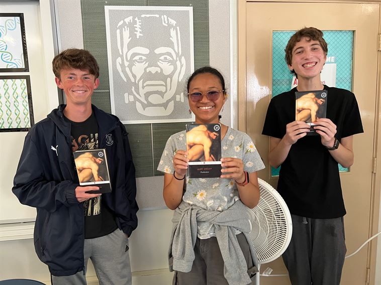 Students with Frankenstein books